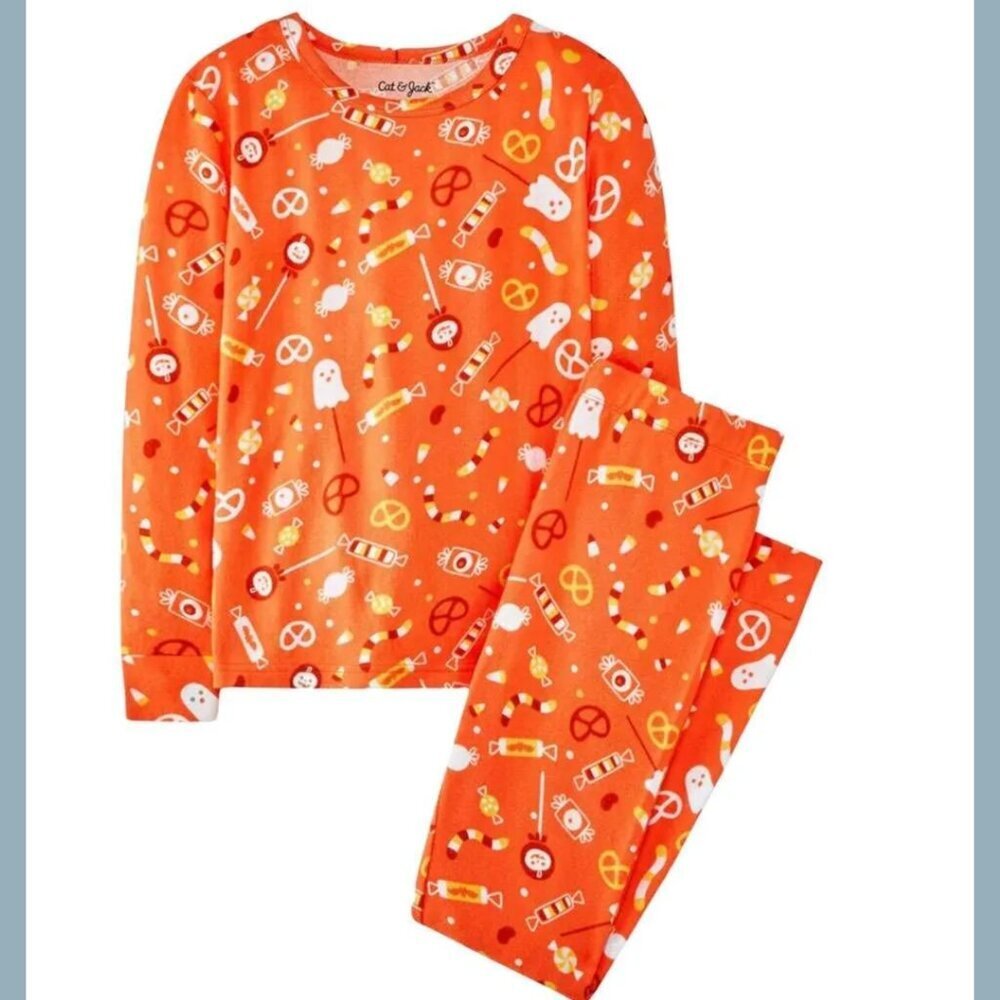Cat & Jack Boys Unisex Size 10 Orange Halloween Pajamas